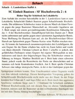 Punktspiel gegen Einheit Bautzen (Mitteilungsblatt vom 20.1.07)